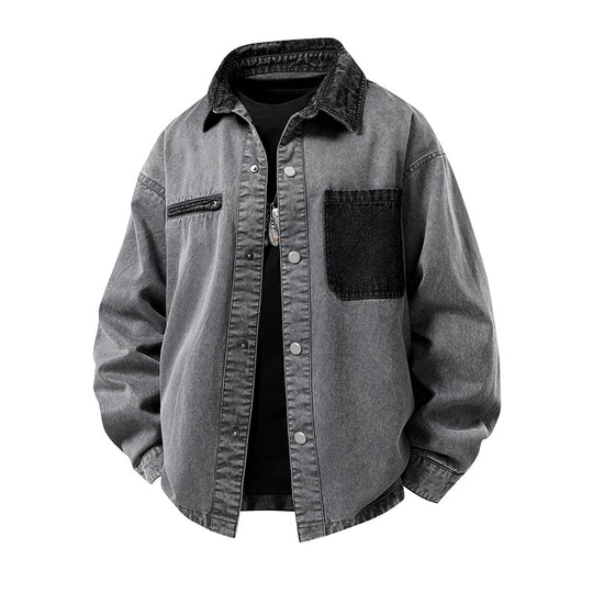 Herren Oversized Denim‑Überhemdjacke mit Druckknopffront, Brusttaschen & Reißverschluss-Detail Nord Taschen