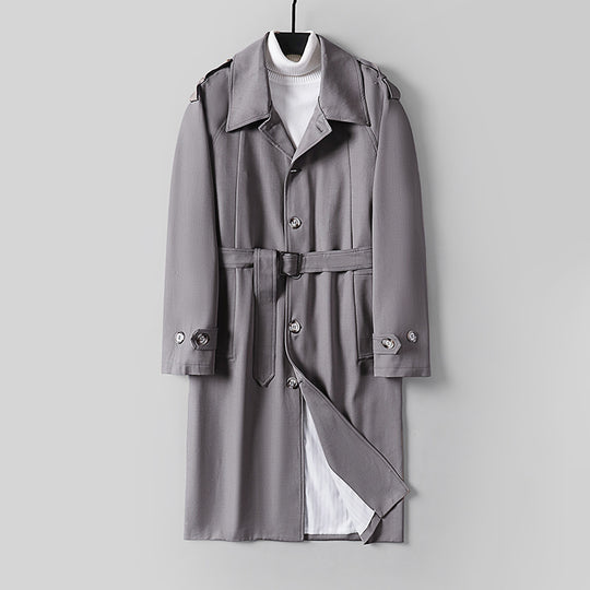 Herren Schlichter Twill-Trenchcoat mit verstellbarem Taillengürtel und Schulterpatten Nord Taschen