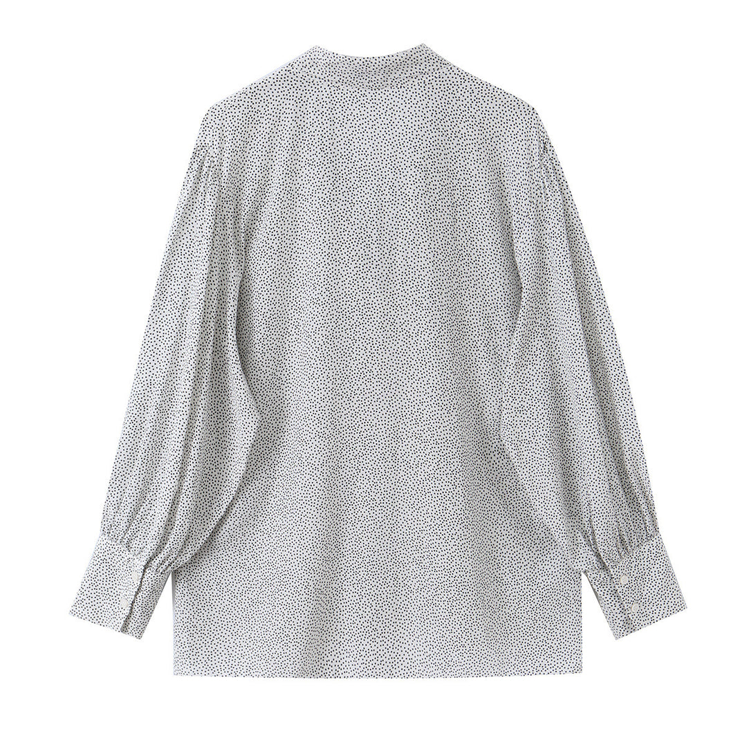 Damen Pussy-Bow-Bluse mit feinem Punktmuster, Ballonärmeln und Manschetten Nord Taschen
