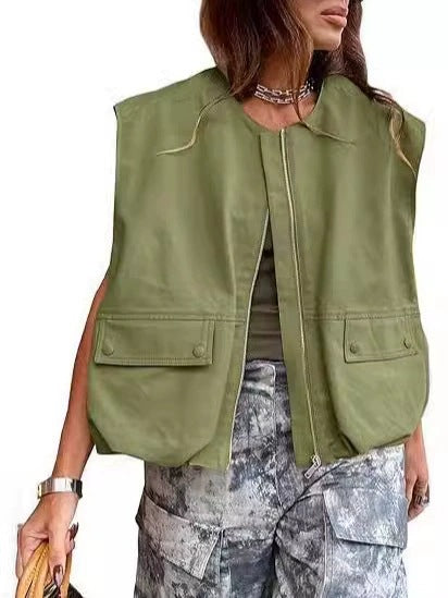 Damen Ärmellose utilitaristische Weste mit Reißverschluss und Pattentaschen Nord Taschen