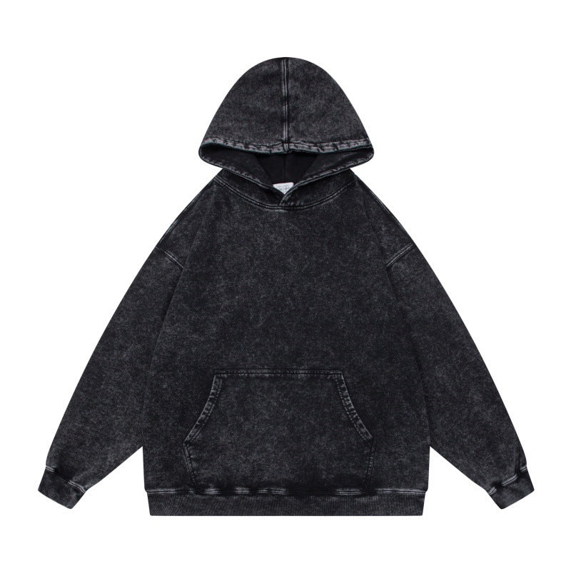 Unisex Oversize-Kapuzenpullover im Acid-Wash mit Kängurutasche und Raglanärmeln Nord Taschen