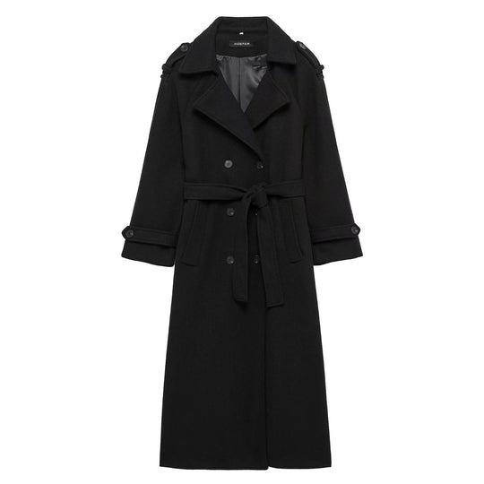 Damen Langer Doppelreiher-Trenchcoat mit Bindegürtel und Schulterriegeln Nord Taschen