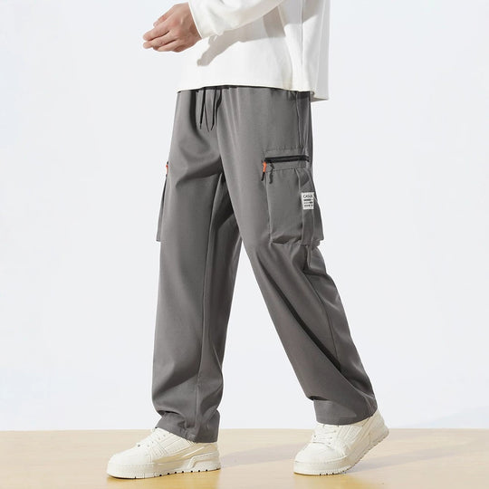 Herren Locker geschnittene Utility‑Cargohose mit Tunnelzugbund, Reißverschluss‑Beintaschen & geradem Bein Nord Taschen