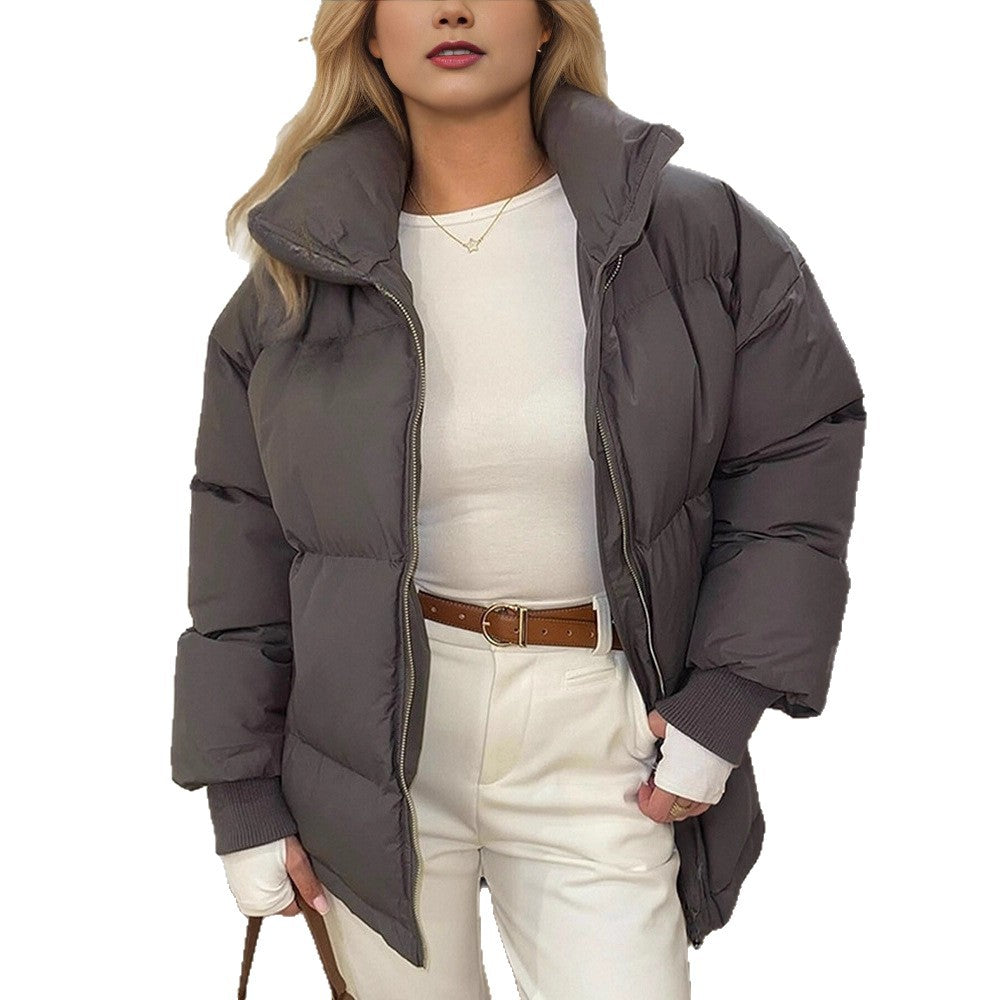Damen Kurze taillierte Pufferjacke mit Rippbündchen und hohem Stehkragen Nord Taschen