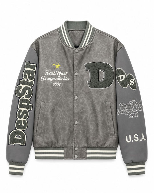 Herren Varsity-Bomberjacke im College-Stil aus Lederimitat mit Applikationen Nord Taschen