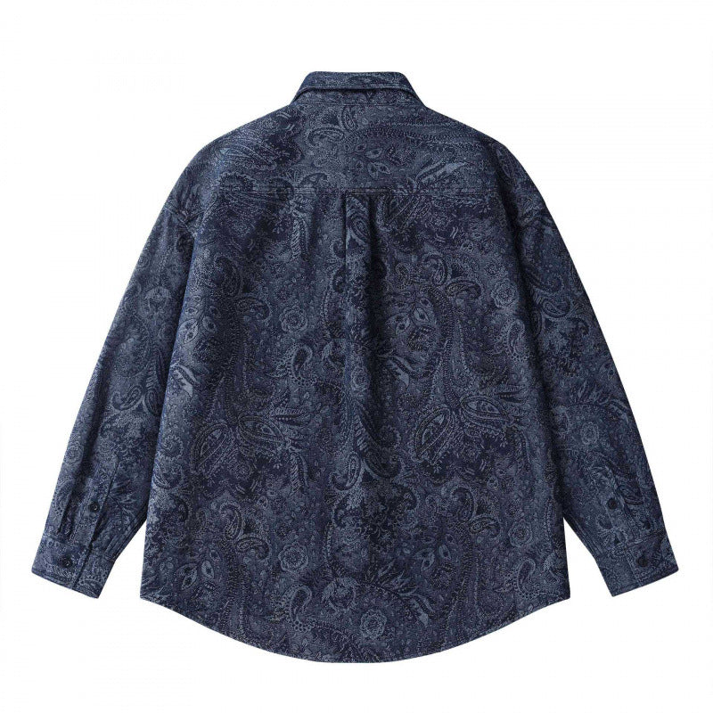 Unisex Oversize Hemdjacke mit Paisley‑Jacquard, durchgehender Knopfleiste und Brusttasche Nord Taschen
