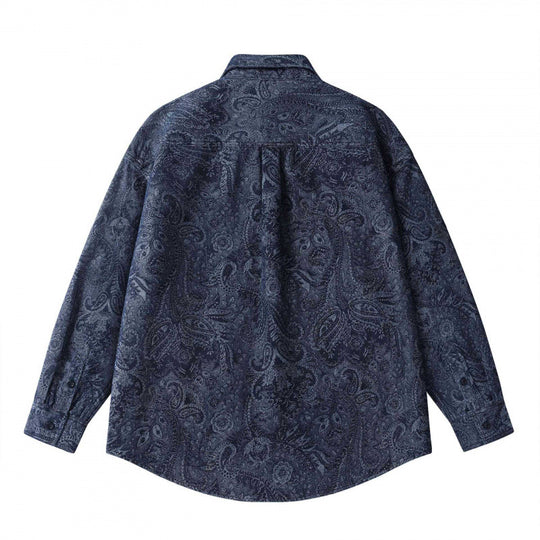 Unisex Oversize Hemdjacke mit Paisley‑Jacquard, durchgehender Knopfleiste und Brusttasche Nord Taschen
