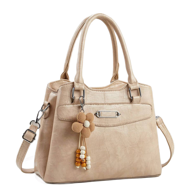 Damen Handtasche mit stilvollem Kroko-Design und abnehmbarem Blumenanhänger Nord Taschen