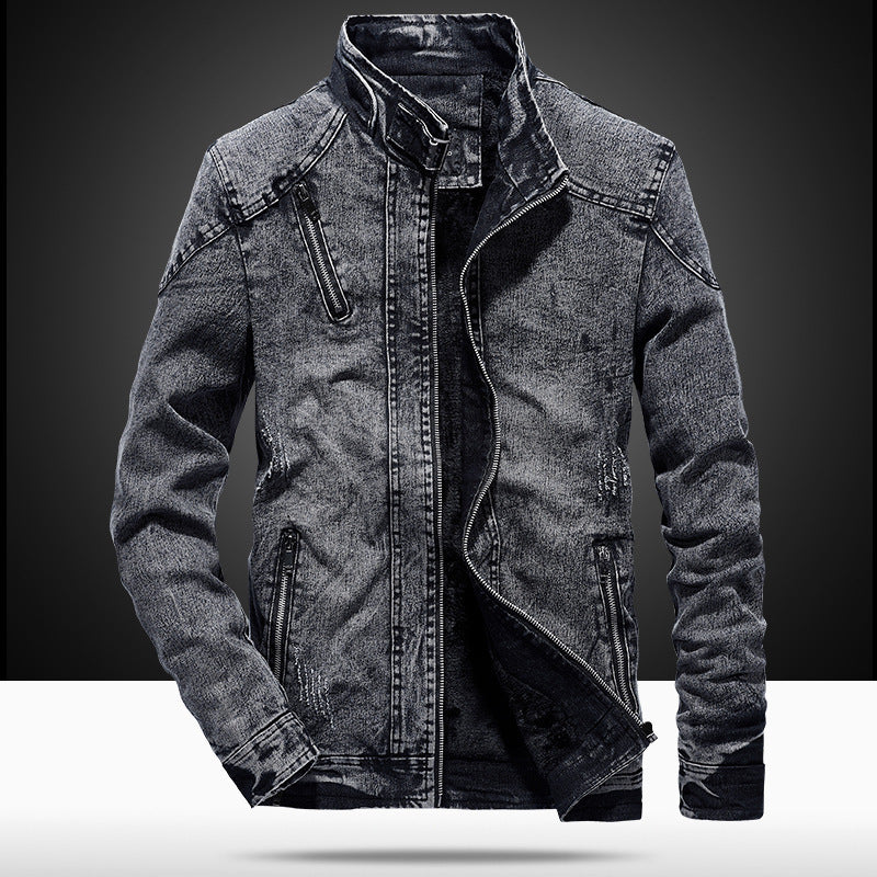 Herren Slim-Fit Denim-Workerblouson mit Stehkragen und Zipper-Details Nord Taschen