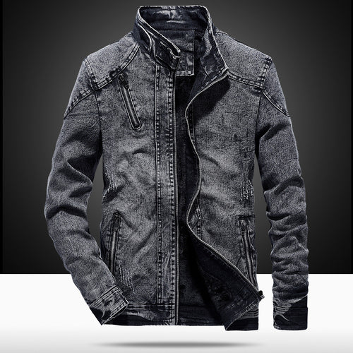 Herren Slim-Fit Denim-Workerblouson mit Stehkragen und Zipper-Details Nord Taschen
