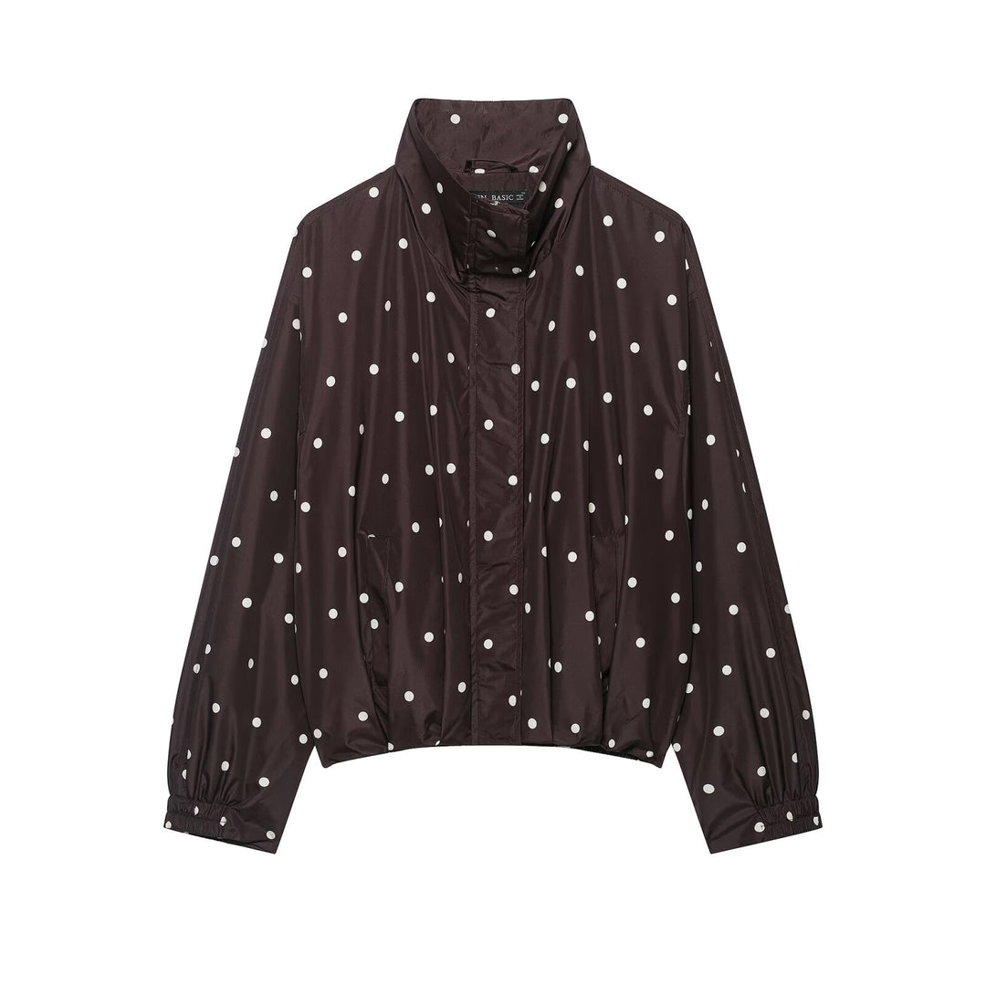 Damen Leichte Cropped-Regenjacke mit Stehkragen, Druckknopfleiste und Polka‑Dot-Design Nord Taschen