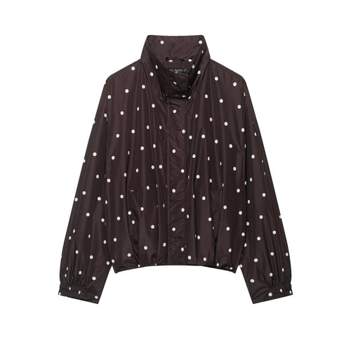 Damen Leichte Cropped-Regenjacke mit Stehkragen, Druckknopfleiste und Polka‑Dot-Design Nord Taschen