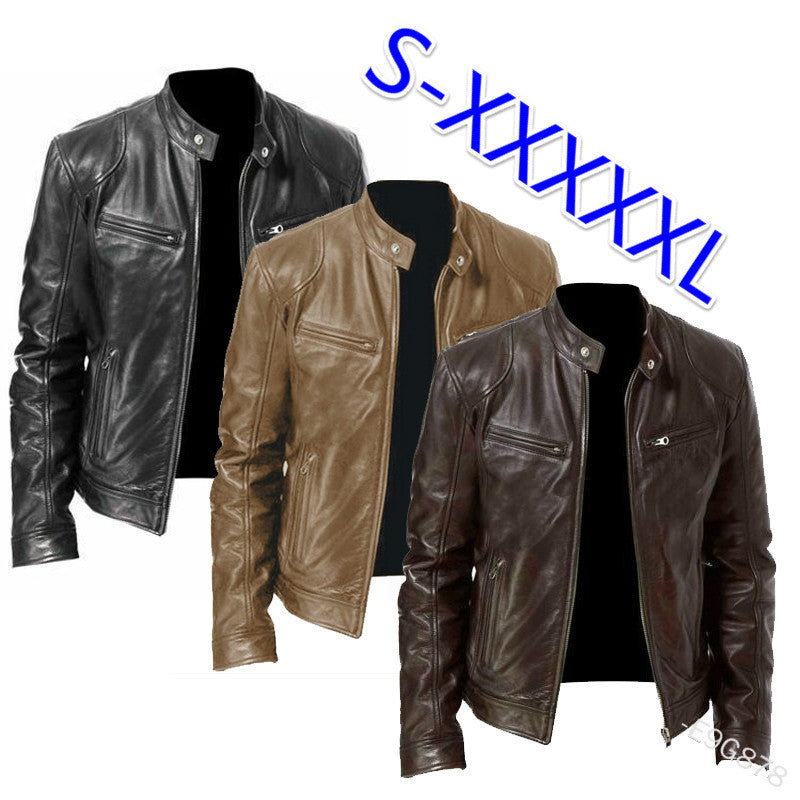 Herren vintage-inspirierte Lederjacke im Bikerstil mit Stehkragen und sichtbaren Reißverschlüssen Nord Taschen