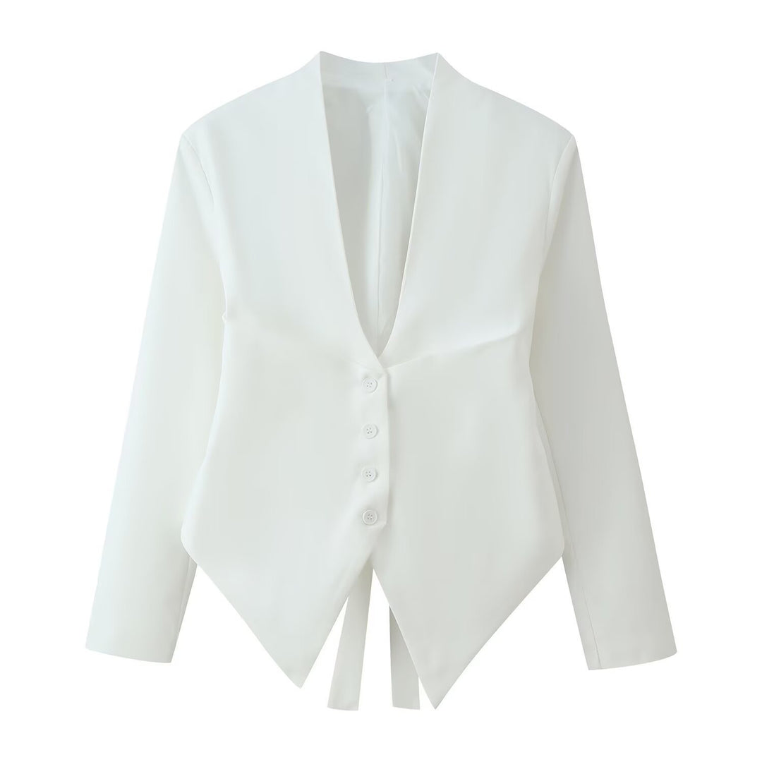 Damen Taillierte Blazerjacke mit Schalkragen, asymmetrischem Zipfelsaum und Knopfverschluss Nord Taschen