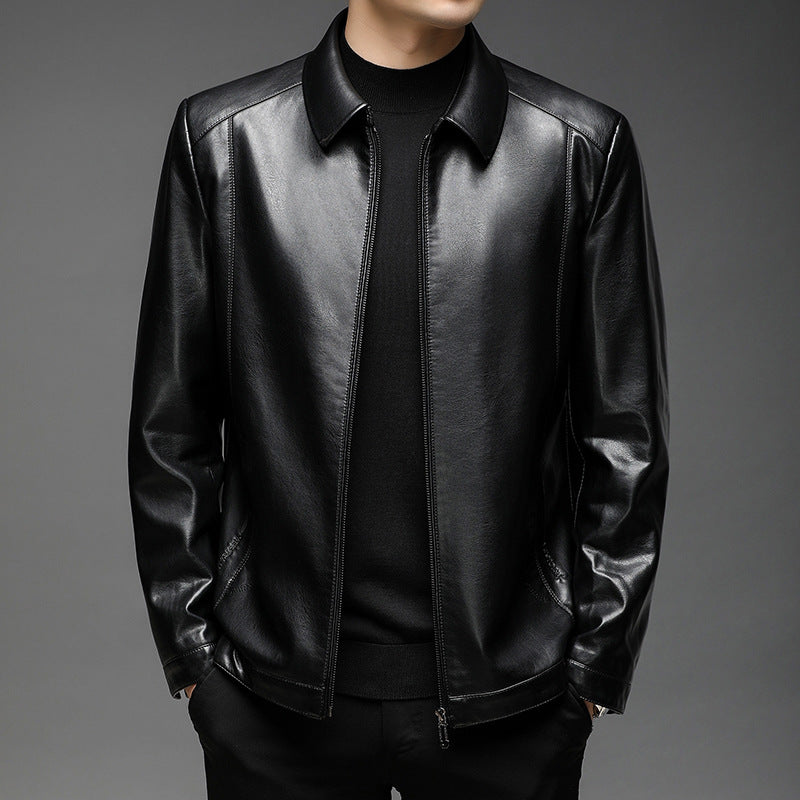 Herren Minimalistische Glattlederjacke mit Hemdkragen und taillierter Passform Nord Taschen