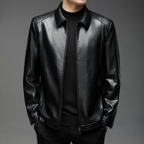 Herren Minimalistische Glattlederjacke mit Hemdkragen und taillierter Passform Nord Taschen