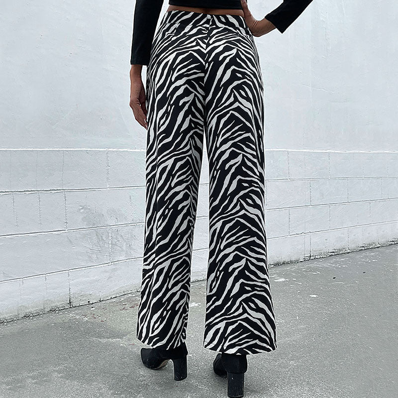 Damen Weite Palazzo-Hose mit Animal-Zebra-Muster, hohem Bund und Gürtelschlaufen Nord Taschen