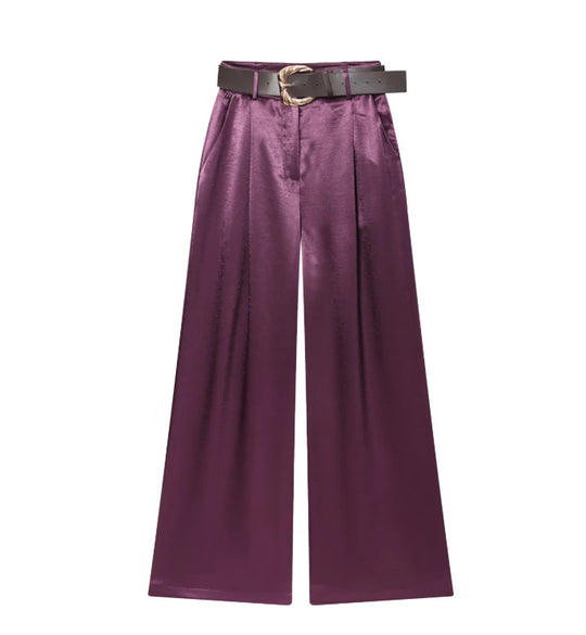 Damen High‑Waist Palazzo‑Hose mit Leoparden‑Print, weitem Bein und Ziergürtel Nord Taschen