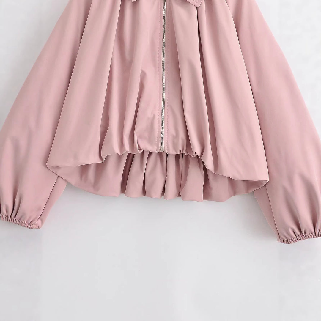 Damen Kurz geschnittene Blousonjacke mit weitem Kimonoärmel und gerafftem Saum Nord Taschen