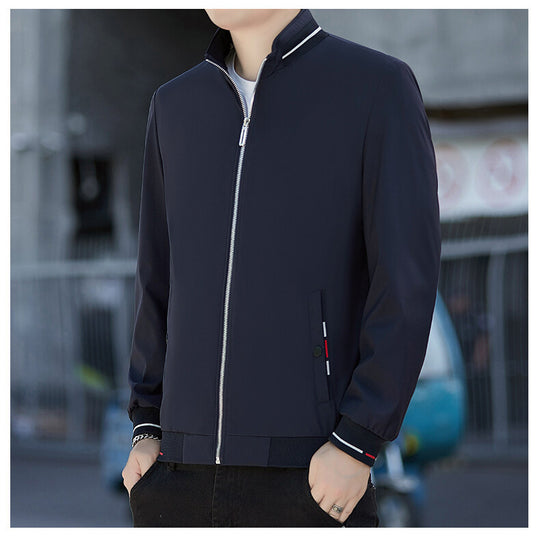 Herren Minimalistische Softshell-Bomberjacke mit Stehkragen und Kontraststreifen-Bündchen Nord Taschen