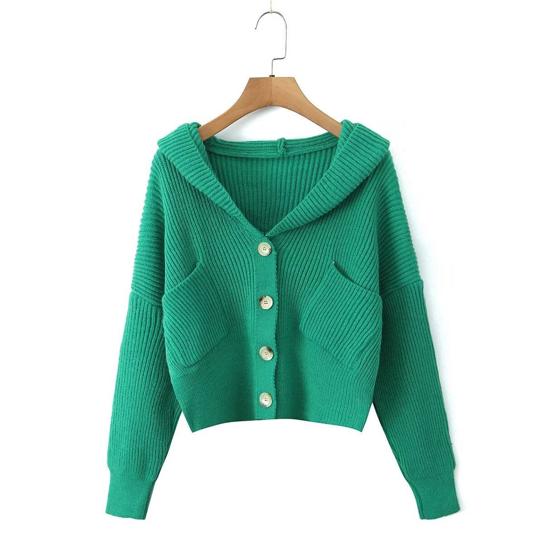 Damen Kurze Rippstrick-Cardigan mit weitem Kapuzenkragen und aufgesetzten Taschen Nord Taschen