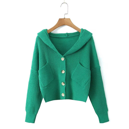 Damen Kurze Rippstrick-Cardigan mit weitem Kapuzenkragen und aufgesetzten Taschen Nord Taschen