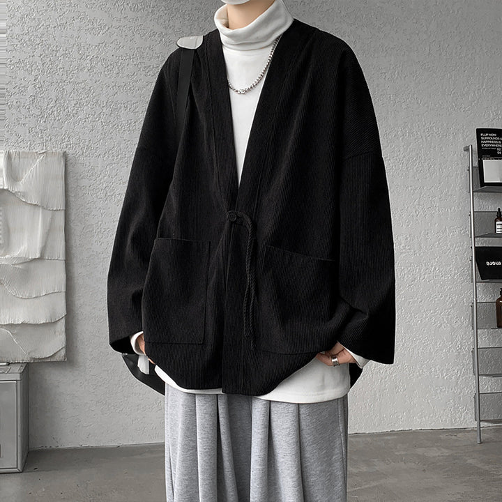 Herren oversized Cord-Kimono-Cardigan mit Kordelzug, aufgesetzten Taschen und Tropfenärmeln Nord Taschen