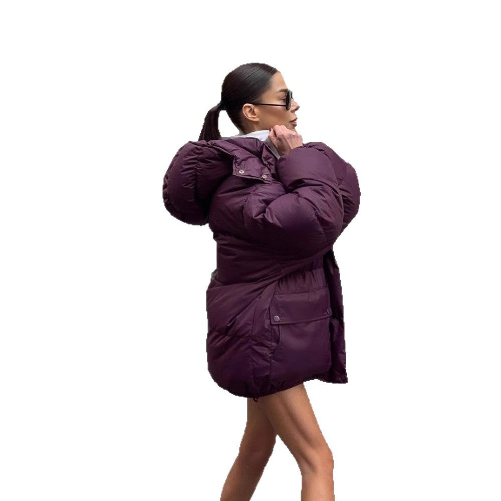 Damen Oversize Steppjacke mit Kapuze und wattierter Thermofütterung Nord Taschen