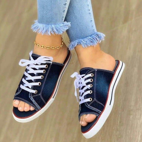 Damen Slip-On Sneakers im modernen Denim-Stil mit offenem Zehenbereich Nord Taschen