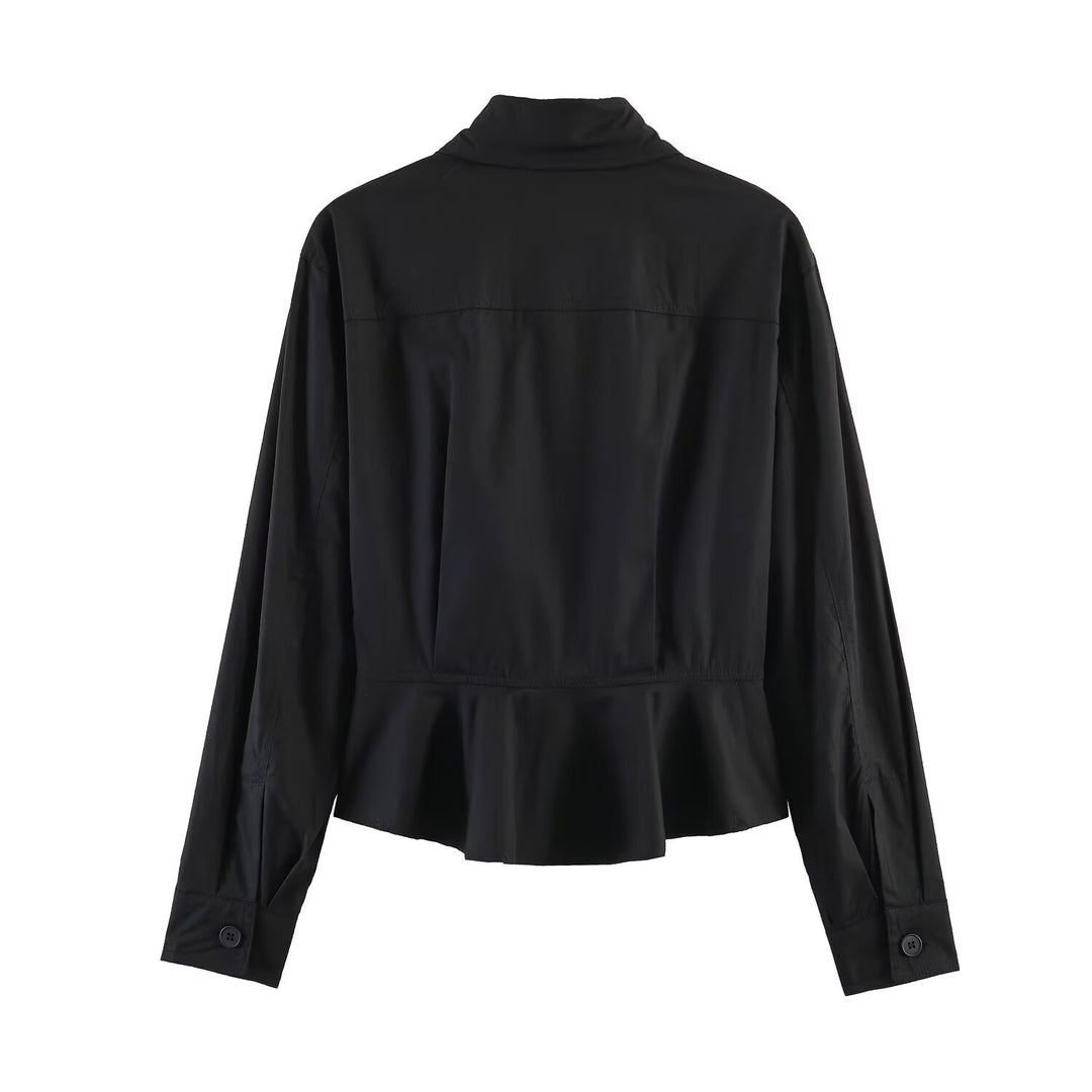 Damen gekürzte Blusenjacke mit durchgehender Knopfleiste und Hemdkragen Nord Taschen