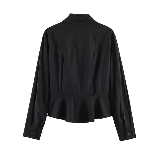 Damen gekürzte Blusenjacke mit durchgehender Knopfleiste und Hemdkragen Nord Taschen