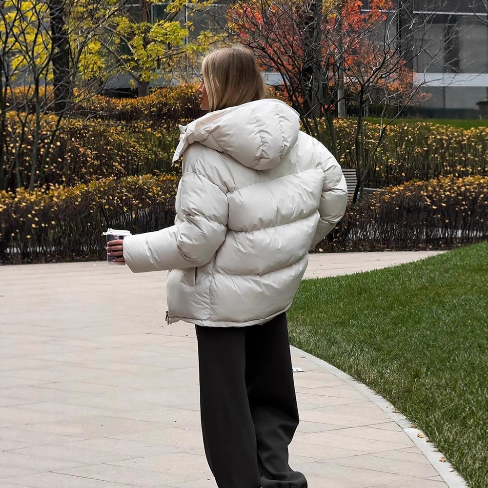 Damen Kurze winddichte Stepp‑Pufferjacke mit abnehmbarer Kapuze und hohem Stehkragen Nord Taschen