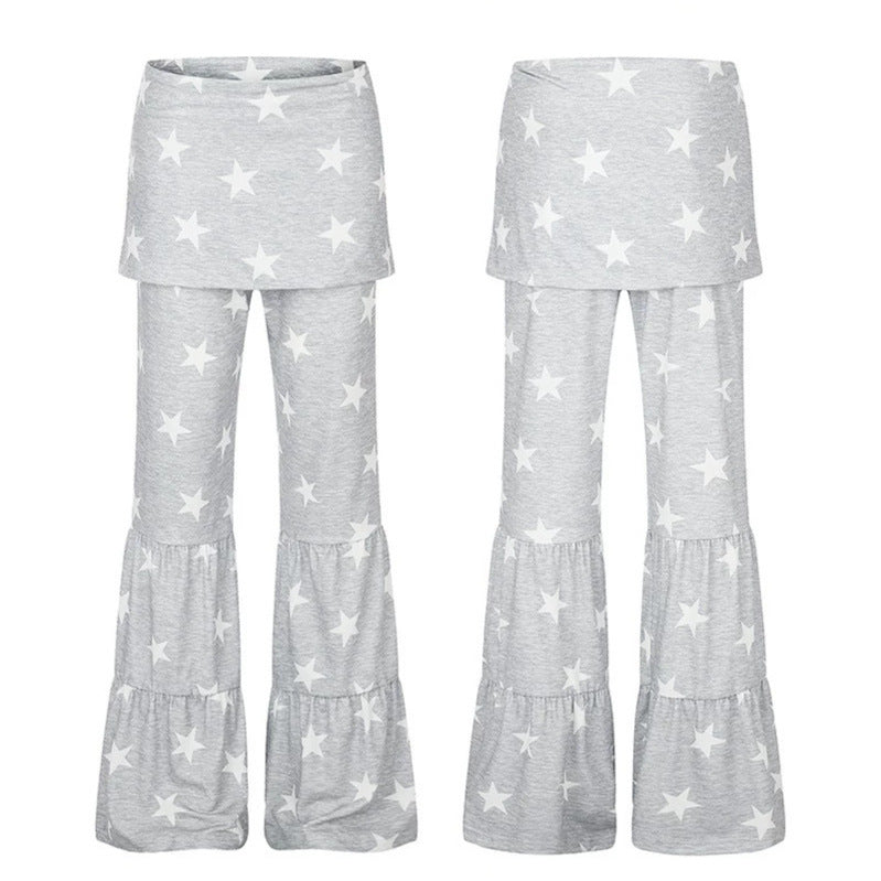 Damen Zweilagige Palazzo-Loungehose mit Rüschensäumen und Stern-Print Nord Taschen