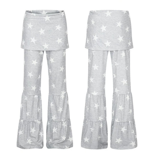 Damen Zweilagige Palazzo-Loungehose mit Rüschensäumen und Stern-Print Nord Taschen
