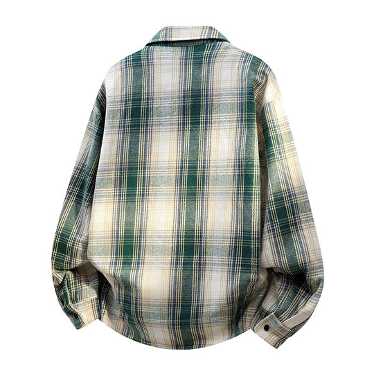 Herren Oversize karierte Flanellhemdjacke mit Brusttasche & abgerundetem Saum Nord Taschen