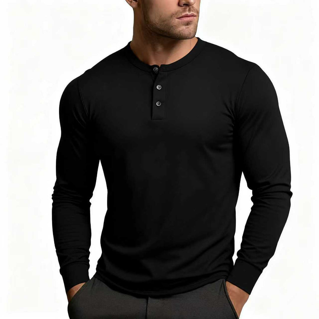Herren Langarm-Henley-Shirt mit klassischem Knopfdetail und körpernaher Passform