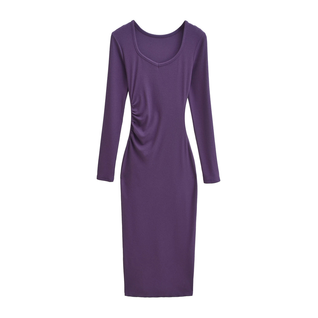 Damen Enganliegendes Midikleid mit seitlicher Raffung und doppeltem Ausschnitt Nord Taschen