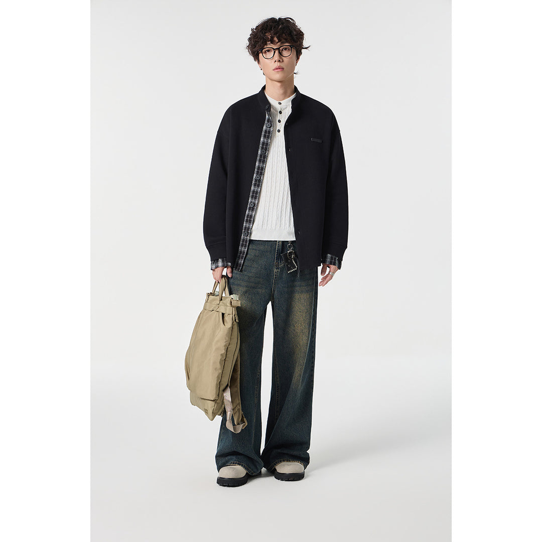Unisex Oversize-Hemdjacke im Sweat-Overlay mit Stehkragen und karierter Innenmanschette Nord Taschen