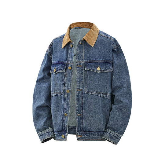 Herren Boxy Denim‑Blousonjacke mit Cordkragen und Multifunktionspattentaschen Nord Taschen