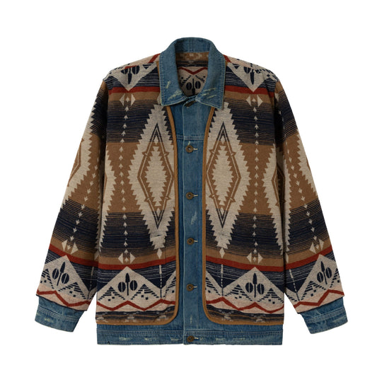 Unisex Kurzer gewobener Azteken-Cardigan mit Denimblende Nord Taschen