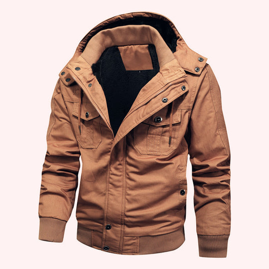 Herren Winddichte Canvas-Jacke mit Teddyfutter und Kapuze Nord Taschen