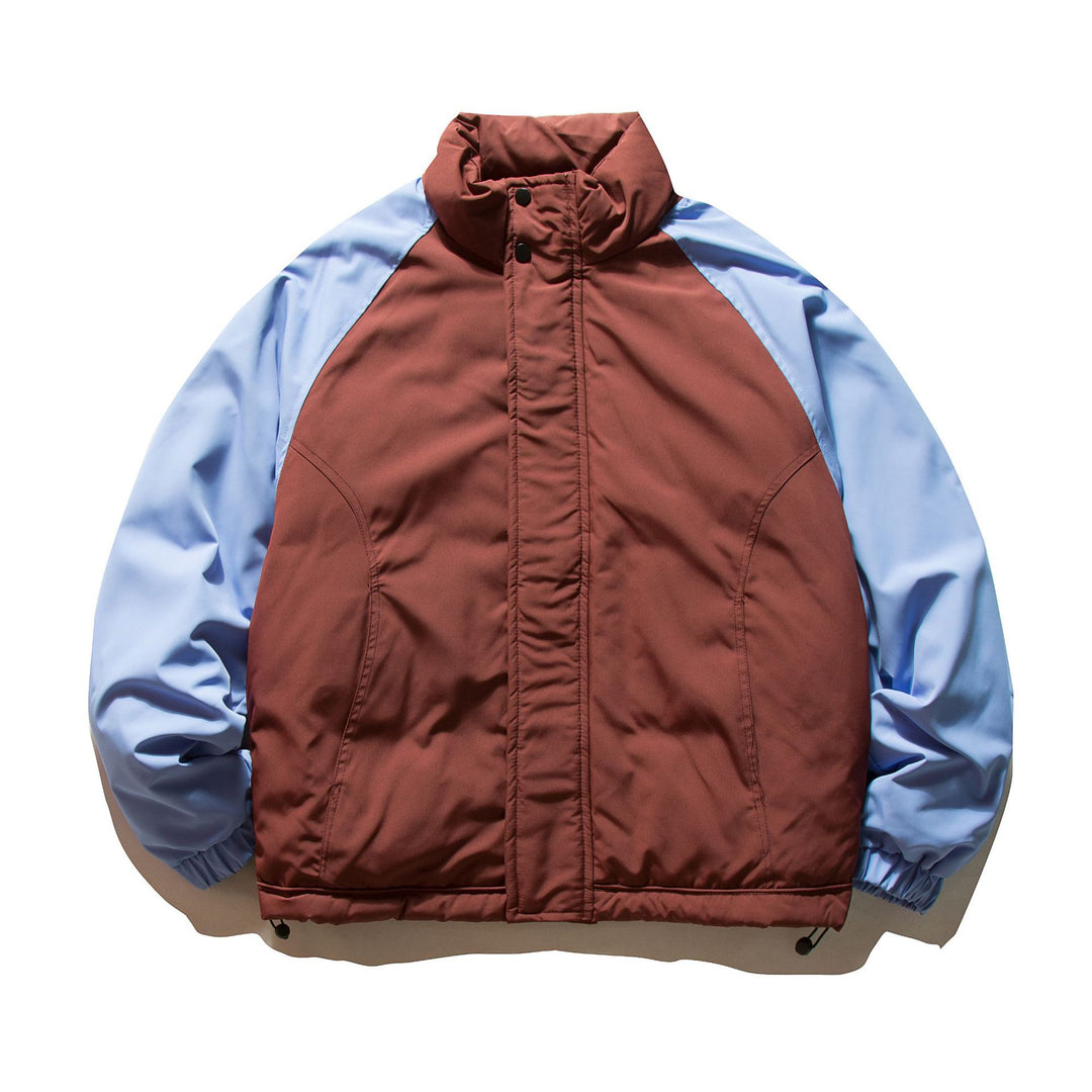 Unisex Kurz geschnittene Colorblock-Wattierungsjacke mit Raglanärmeln und hohem Stehkragen Nord Taschen