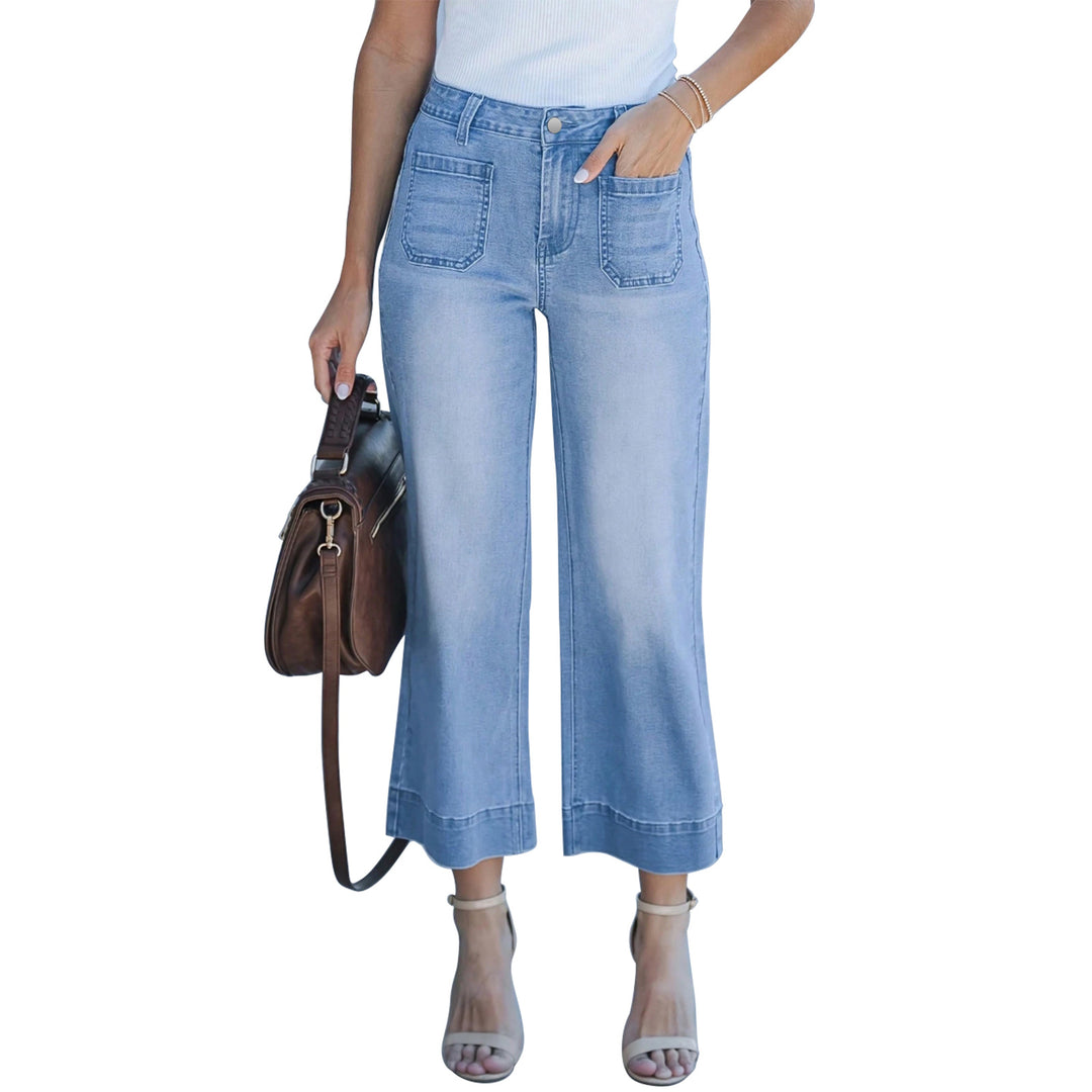 Damen Hochtaillierte Culotte-Jeans mit weitem Bein und aufgesetzten Vordertaschen Nord Taschen