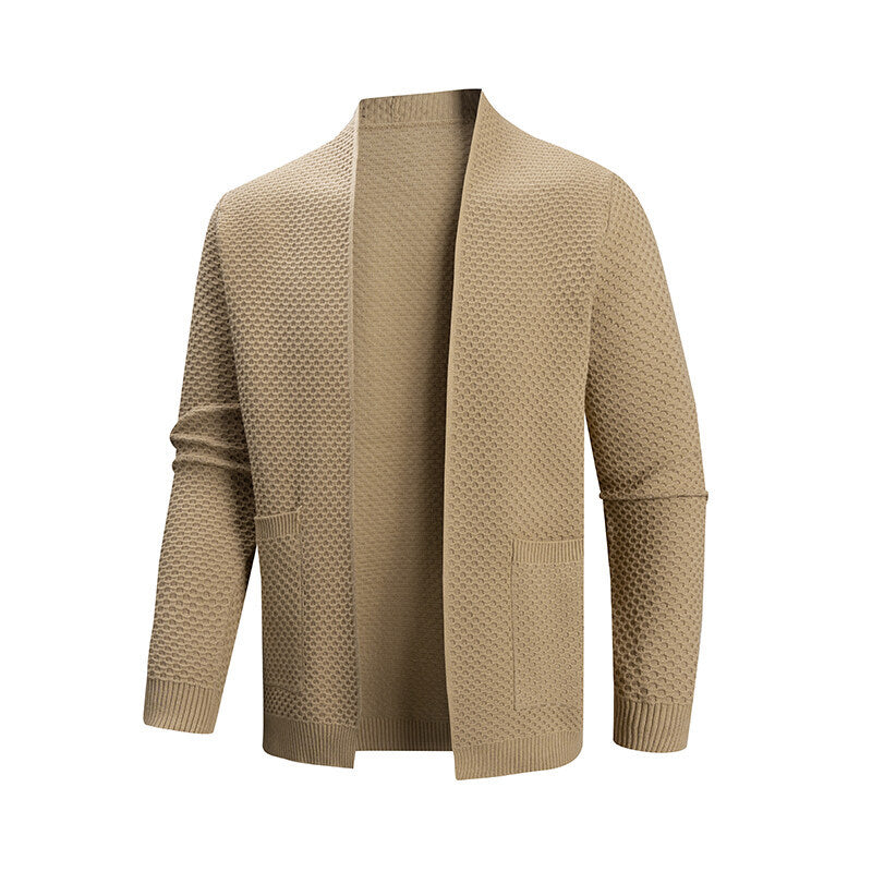 Herren offener Waffelstrick-Cardigan mit Schalkragen, aufgesetzten Taschen und gerippten Bündchen Nord Taschen