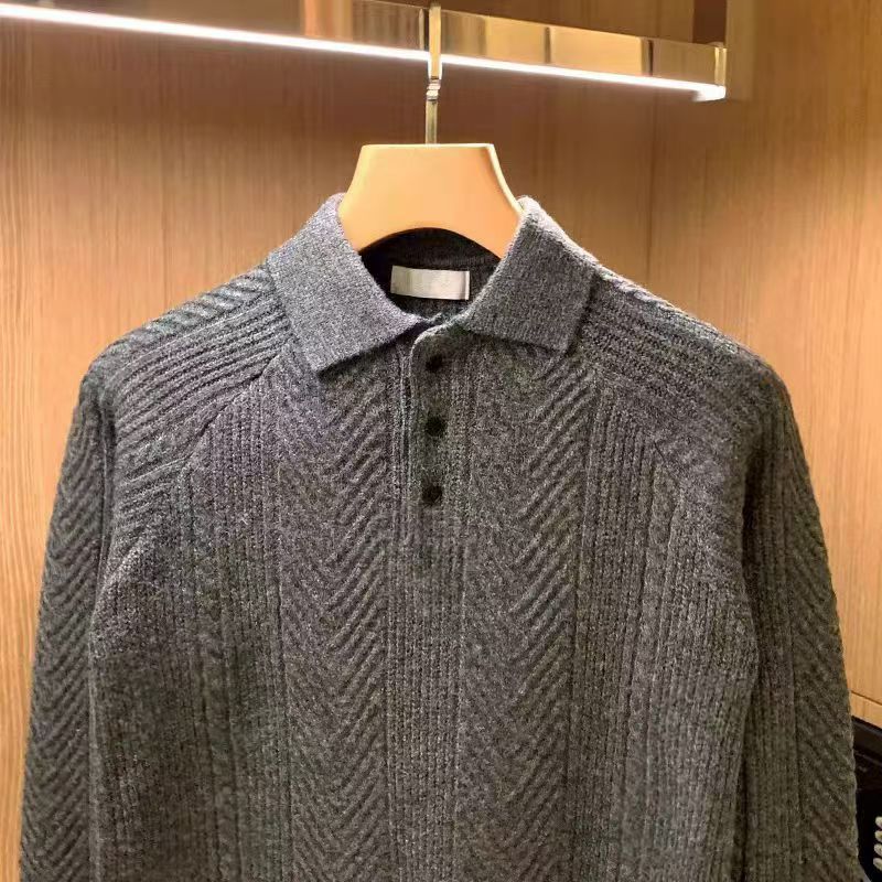 Herren Feinstrick-Polopullover mit halber Knopfleiste und Zopfmuster Nord Taschen