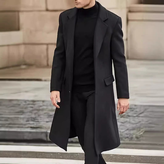 Herren Eleganter langer Wollmixmantel mit schlanker Silhouette und klassischem Revers Nord Taschen