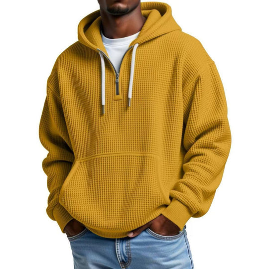 Herren Waffelstruktur-Hoodie mit halbem Reißverschluss und Kängurutasche Nord Taschen
