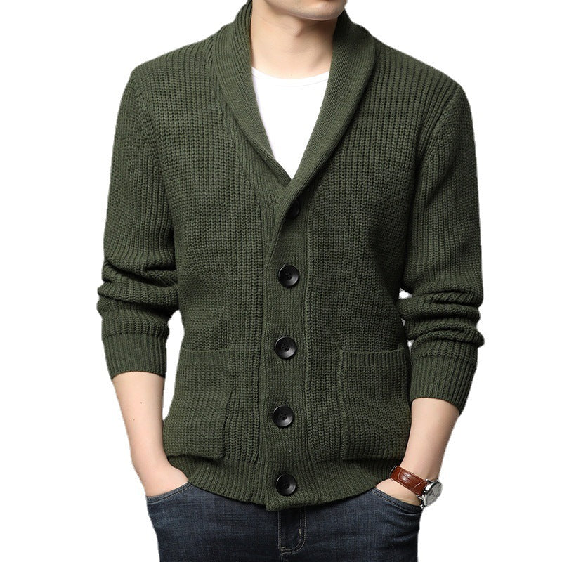 Herren Grobstrick-Cardigan mit Schalkragen, aufgesetzten Taschen und Knopfleiste Nord Taschen