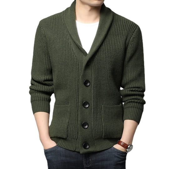Herren Grobstrick-Cardigan mit Schalkragen, aufgesetzten Taschen und Knopfleiste Nord Taschen