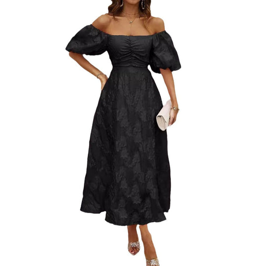 Damen Maxikleid mit schulterfreiem Design und voluminösen Puffärmeln